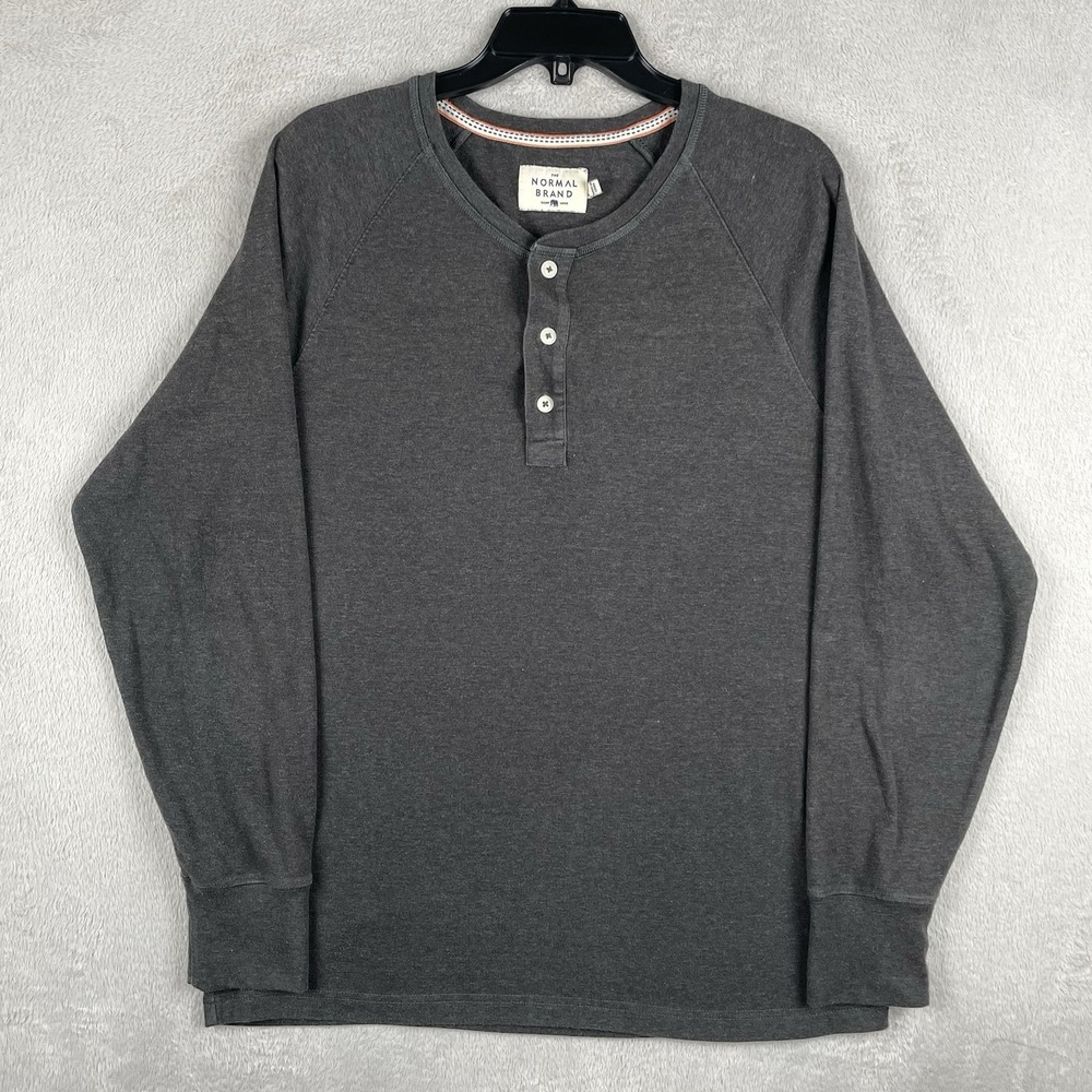 The Normal Brand Henley Shirt Mens Large Gray Long Sleeve Preppy Casual Stretch